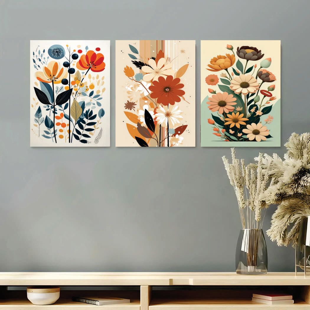 Set of 3 Premium Wall Art Photo Tiles – Modern Home Decor Sets 8x11 (C)