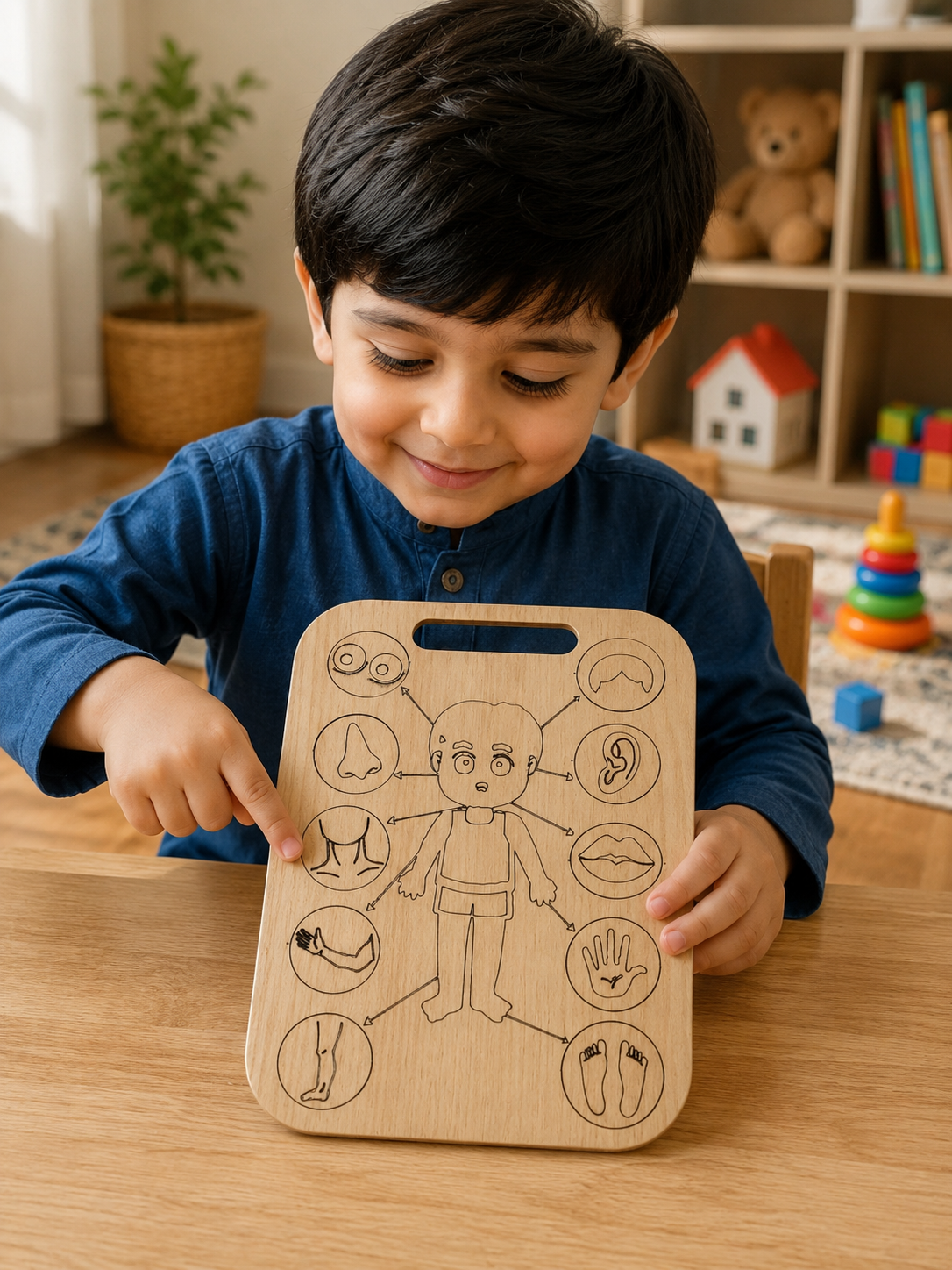 Educational Wooden Tracing Board Set 5 Pcs – Urdu, English, Numbers & Body Parts Learning Boards (C)