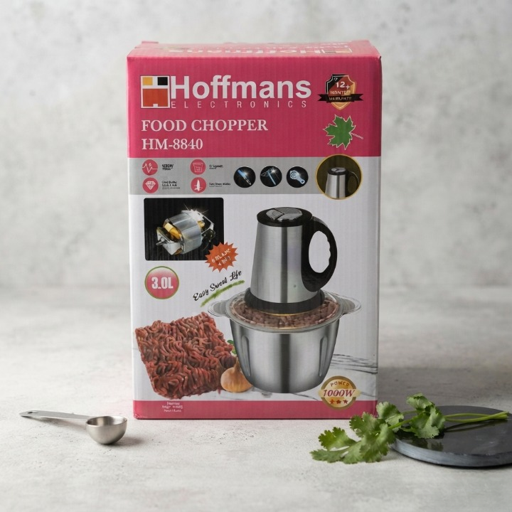 Hoffmans HM 8840 Food Chopper 3L 1000W Powerful 6 Blade Stainless Steel Design Efficient Kitchen Tool For Quick And Easy Food Preparation (C)