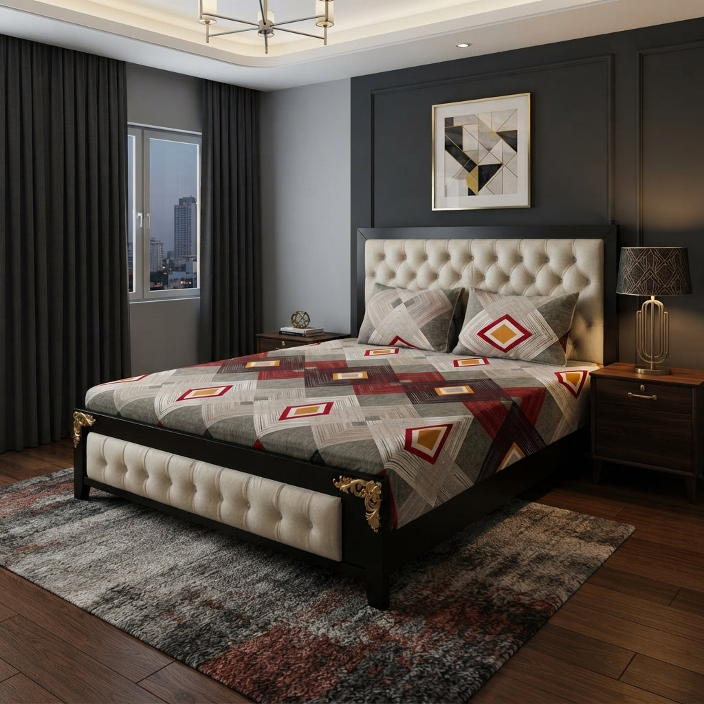 3D Crystal Cotton 3 Piece Bedsheet Set-AY0010057 (C)
