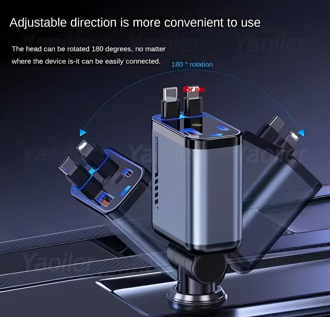 C6 4 In 1 Multi Functional Car Charger Fast Charging With Star Light Providing Durable Quality - 20 Watt (With Light)