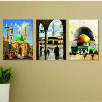 Set Of 3 Sticky Wooden Canvas Frames For Wall Decore Aesthatic Art / Sticky Phototiles For Room Wall Decoration (C)