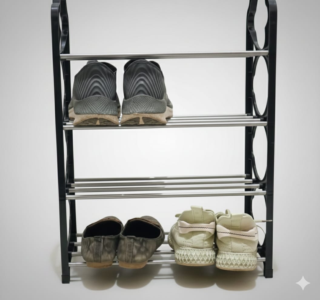 4 Layer Multipurpose Metal Shelf Rack 🗄️ | Space Saving Storage Organizer for Kitchen, Living & Study Room (C)