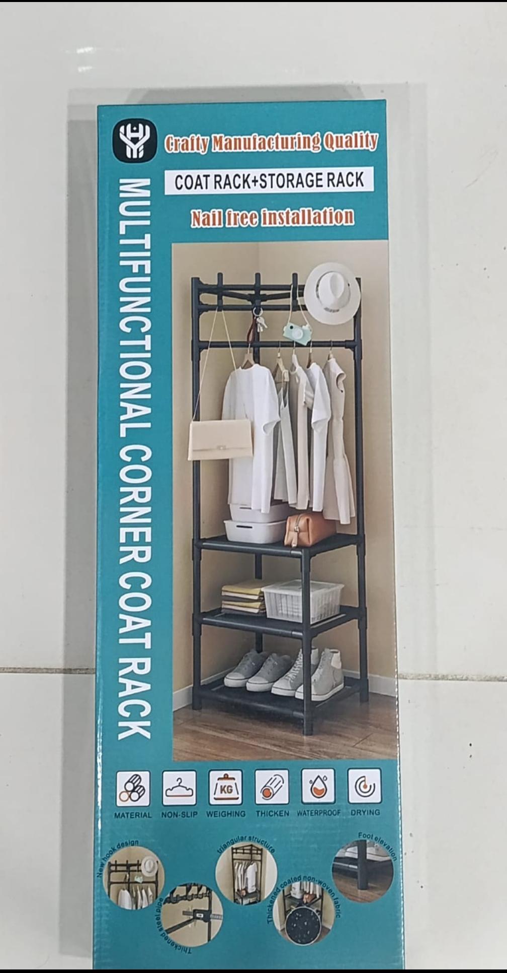 Multifunctional Corner Coat Rack | Nail-Free Installation | Space-Saving Coat & Storage Organizer | Waterproof & Durable | 3 Layers | Random Colour (C)