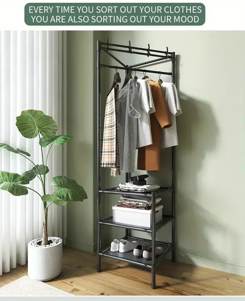 Multifunctional Corner Coat Rack | Nail-Free Installation | Space-Saving Coat & Storage Organizer | Waterproof & Durable | 3 Layers | Random Colour (C)
