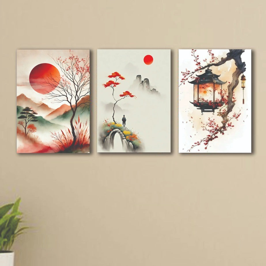 Set of 3 Premium Wall Art Photo Tiles – Modern Home Decor Sets 8x11 (C)