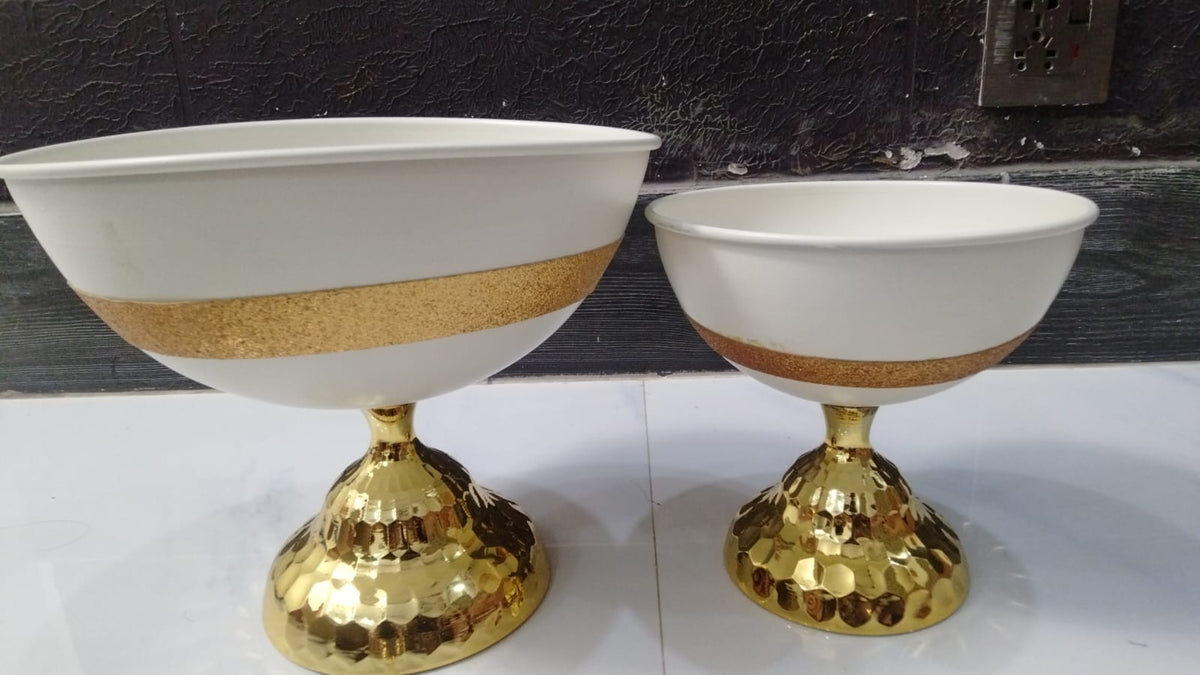 Luxury Metal Decorative Bowl White & Gold Finish (C)