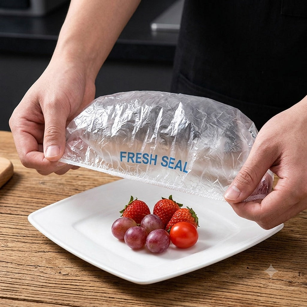 Kitchen Fresh Prep Combo Deal – 2L Manual Hand Press Vegetable Chopper, Meat Mincer & 100 Elastic Stretchable Food Covers - Random Color (C)