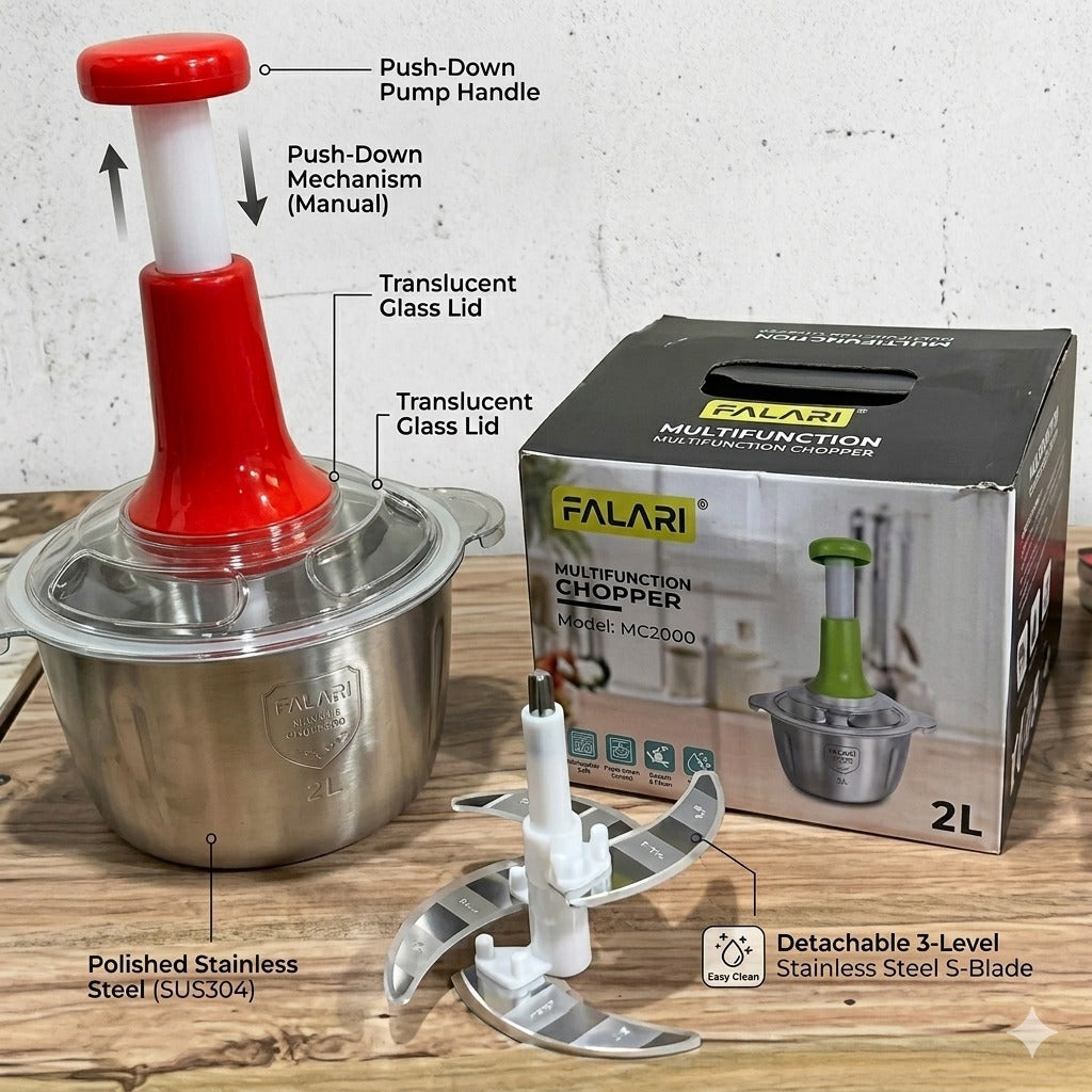 Kitchen Fresh Prep Combo Deal – 2L Manual Hand Press Vegetable Chopper, Meat Mincer & 100 Elastic Stretchable Food Covers - Random Color (C)