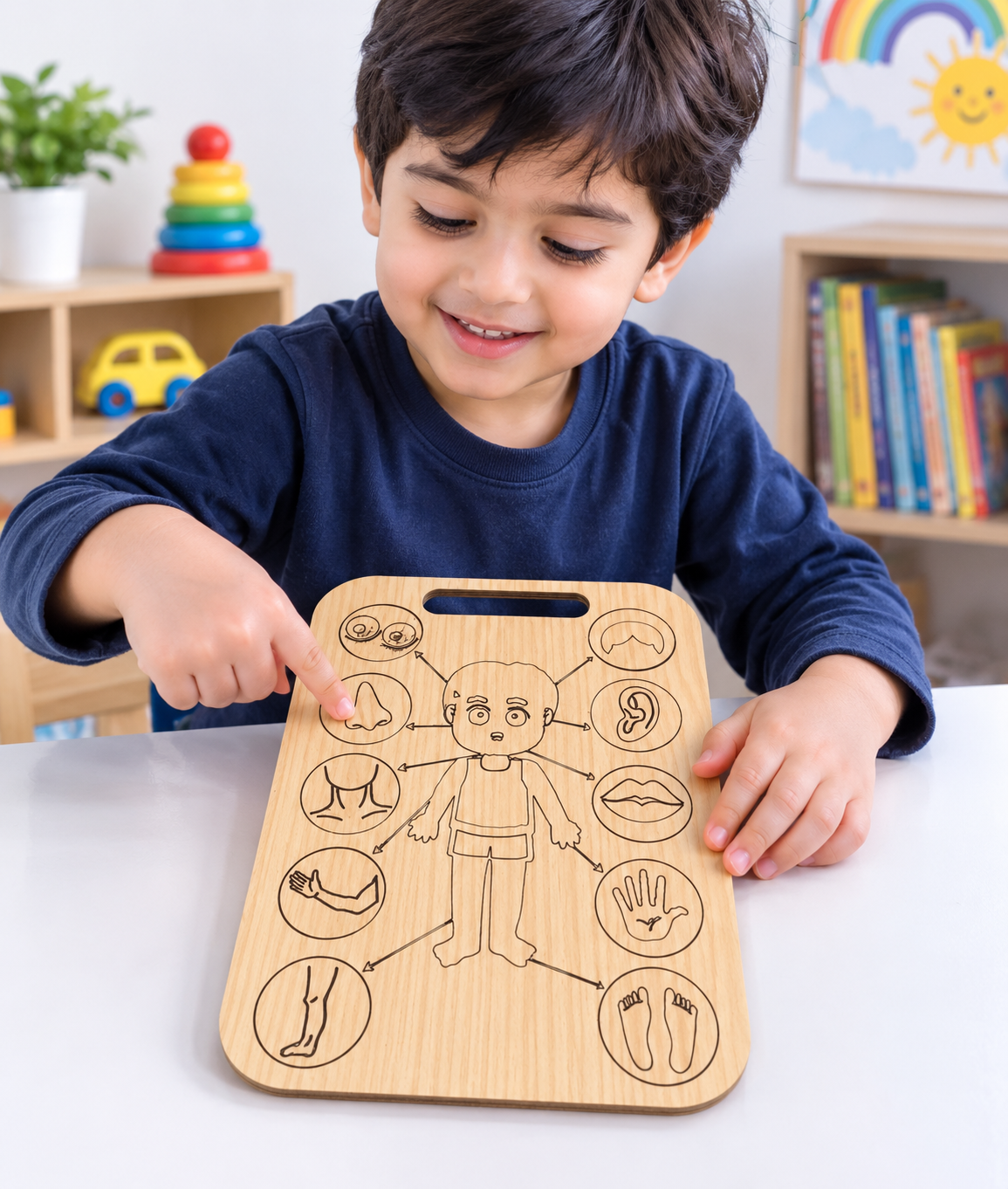 Educational Wooden Tracing Board Set 5 Pcs – Urdu, English, Numbers & Body Parts Learning Boards (C)
