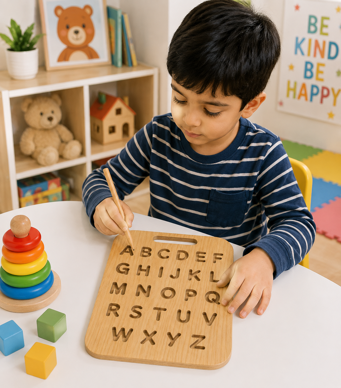 Educational Wooden Tracing Board Set 5 Pcs – Urdu, English, Numbers & Body Parts Learning Boards (C)