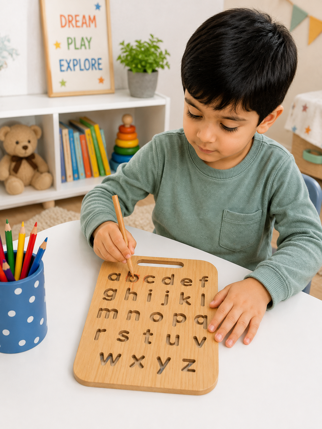 Educational Wooden Tracing Board Set 5 Pcs – Urdu, English, Numbers & Body Parts Learning Boards (C)