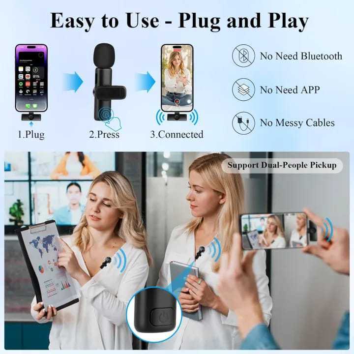 BOYA BY-F10 2.4GHz Wireless Lavalier Microphone for Android USB-C Devices – Noise Cancelling, Plug & Play, 50m Range, 9h Battery* (With IPhone Connector) (C)