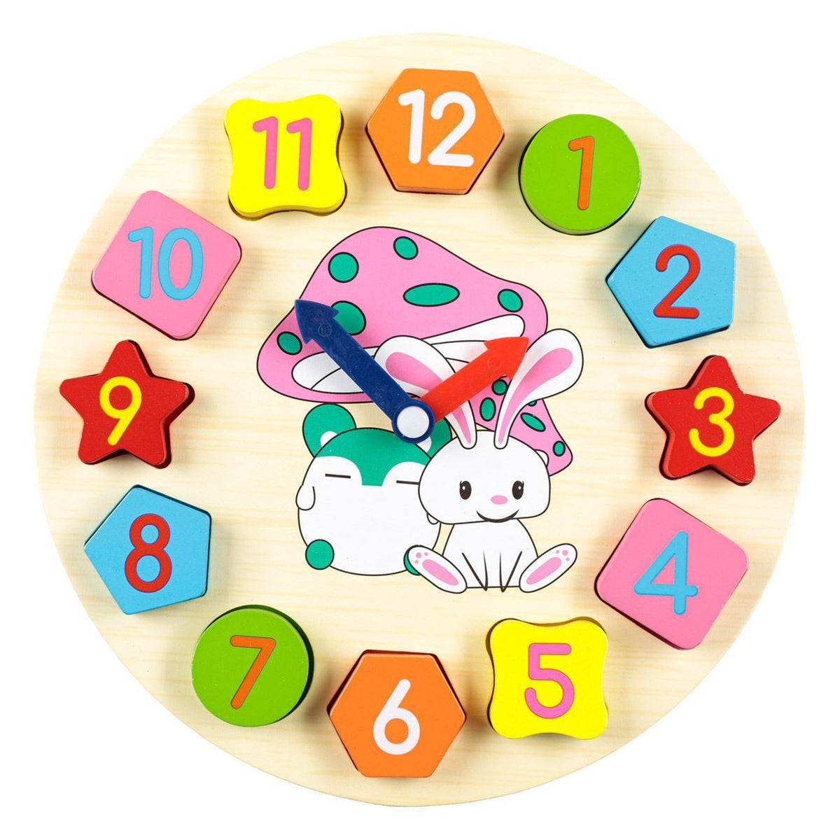 Wooden Learning Clock & Number Shape Sorting Toy (C)
