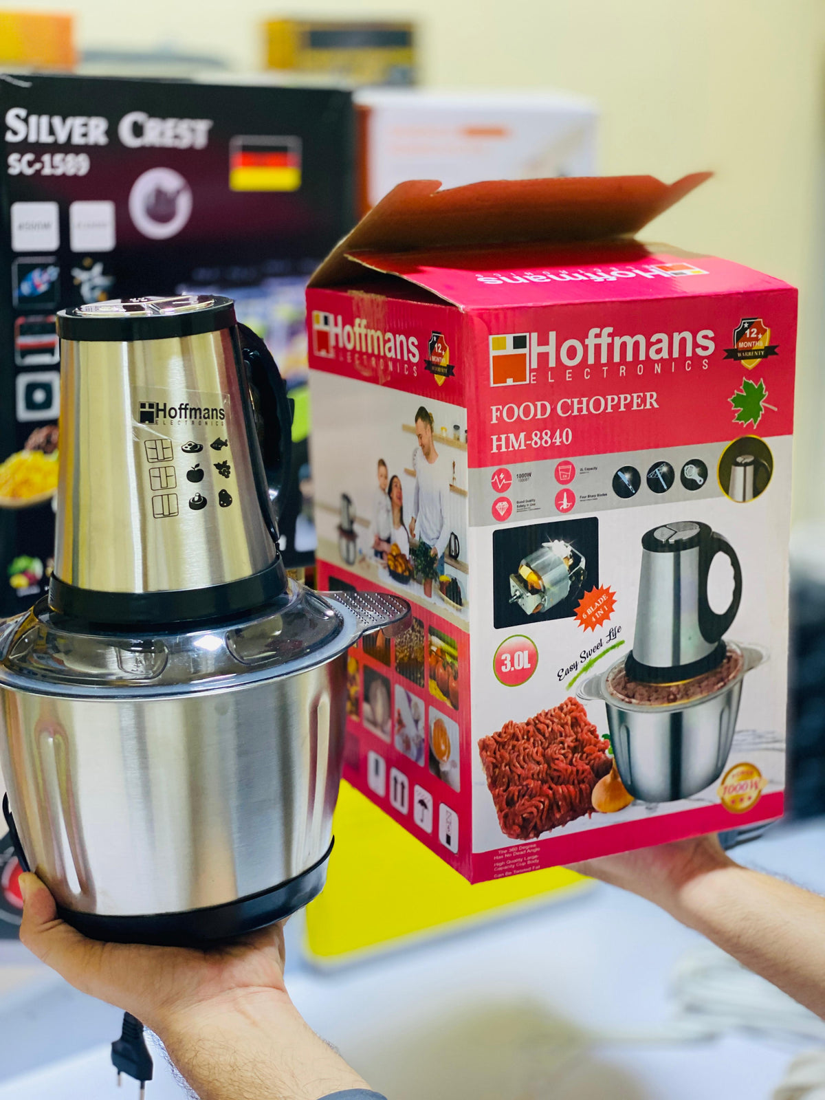 Hoffmans HM 8840 Food Chopper 3L 1000W Powerful 6 Blade Stainless Steel Design Efficient Kitchen Tool For Quick And Easy Food Preparation (C)