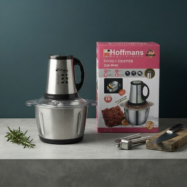 Hoffmans HM 8840 Food Chopper 3L 1000W Powerful 6 Blade Stainless Steel Design Efficient Kitchen Tool For Quick And Easy Food Preparation (C)
