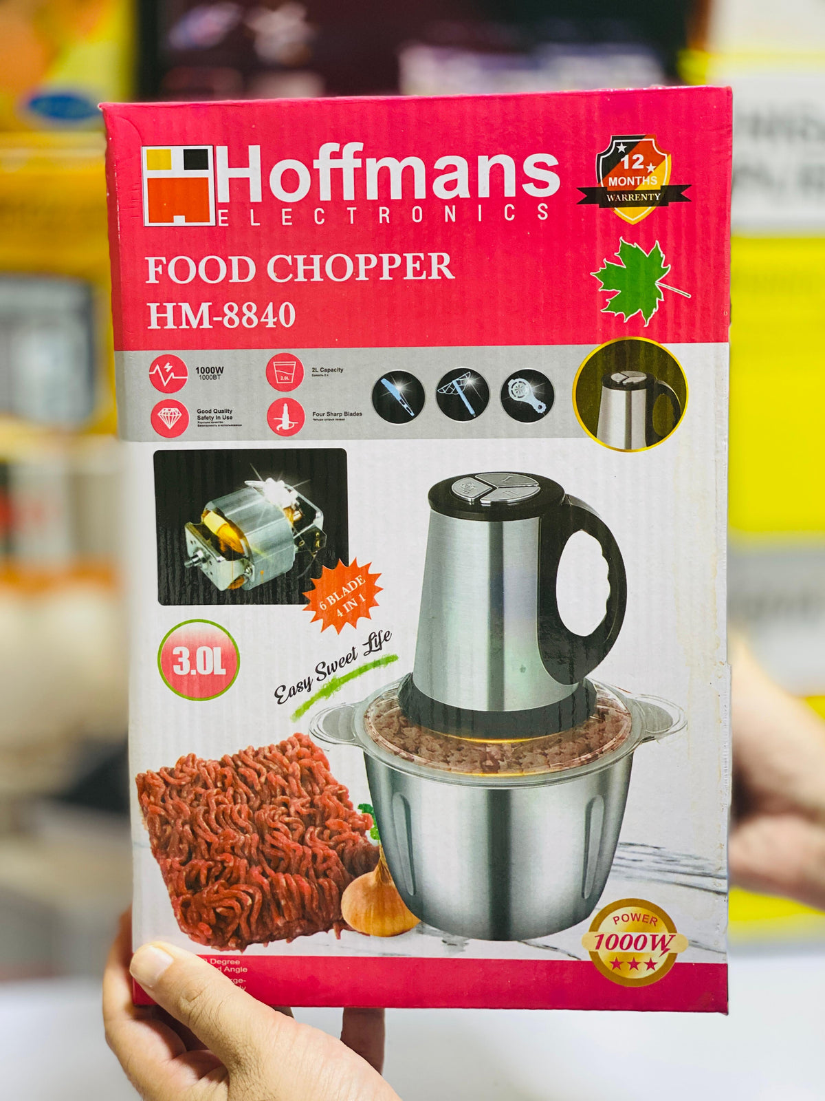 Hoffmans HM 8840 Food Chopper 3L 1000W Powerful 6 Blade Stainless Steel Design Efficient Kitchen Tool For Quick And Easy Food Preparation (C)