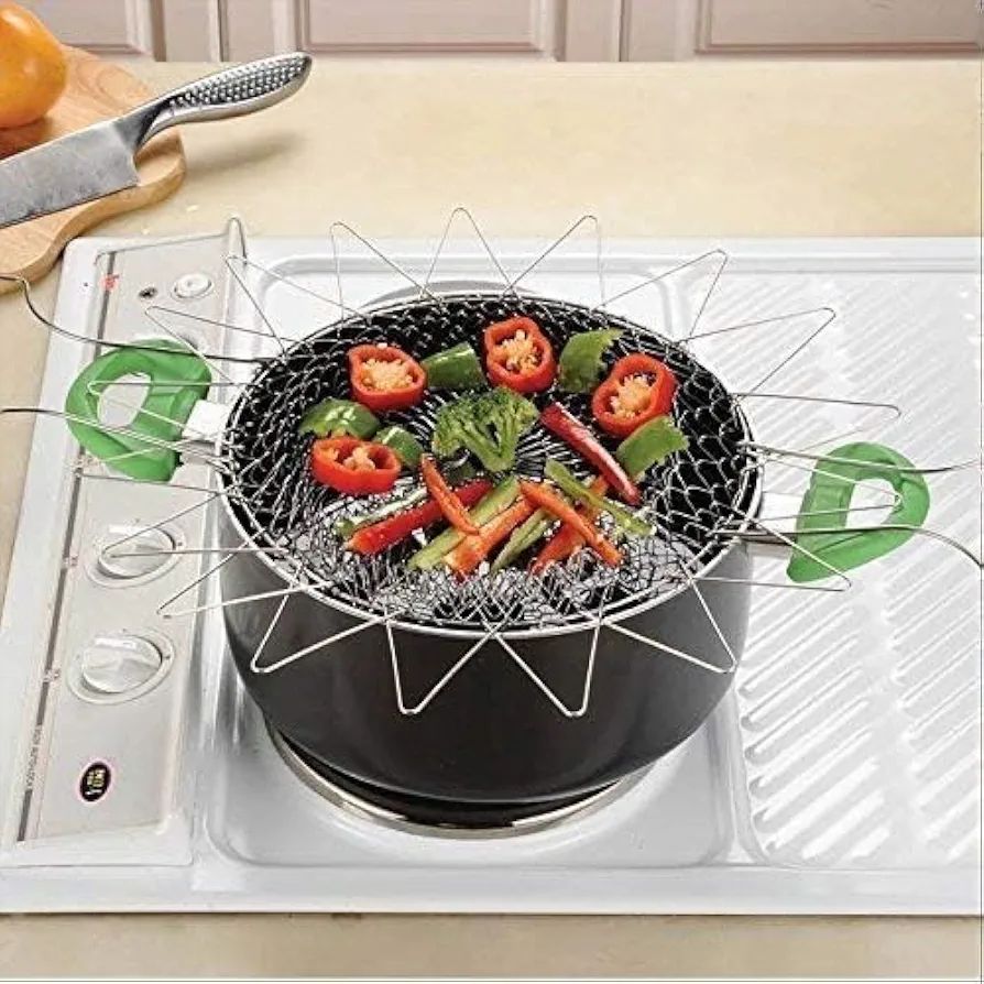 Stainless Steel Foldable Frying Basket - Collapsible Kitchen Chef Basket (C)