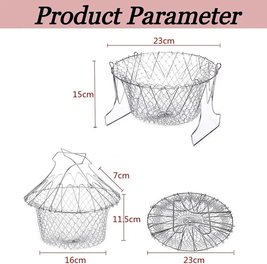 Stainless Steel Foldable Frying Basket - Collapsible Kitchen Chef Basket (C)