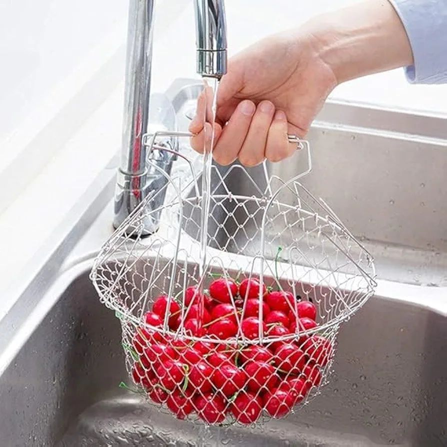 Stainless Steel Foldable Frying Basket - Collapsible Kitchen Chef Basket (C)