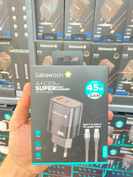 Sabawoon S131 45W GaN Super Fast Charger with Cable (C)