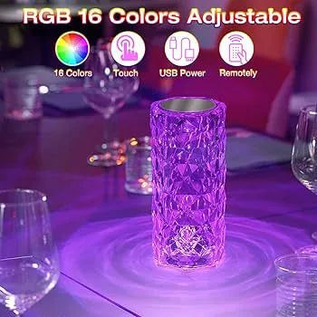 Rechargeable Rose Diamond Table Lamp – 16 RGB Colors with Wireless Remote (C)