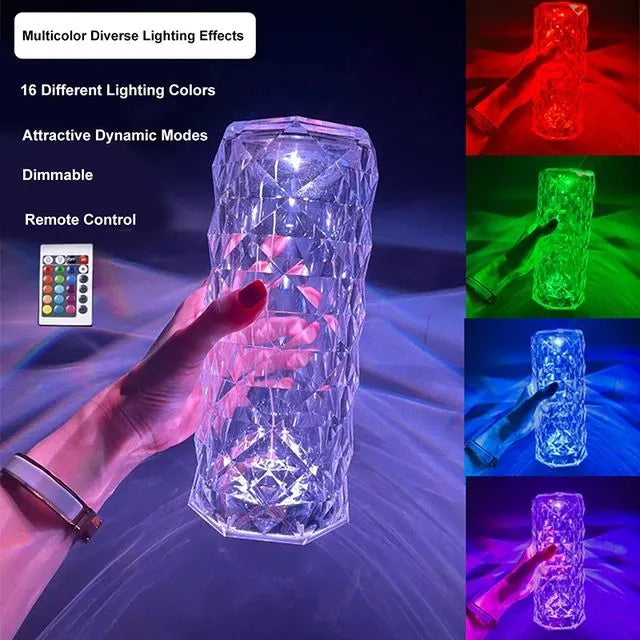 Rechargeable Rose Diamond Table Lamp – 16 RGB Colors with Wireless Remote (C)