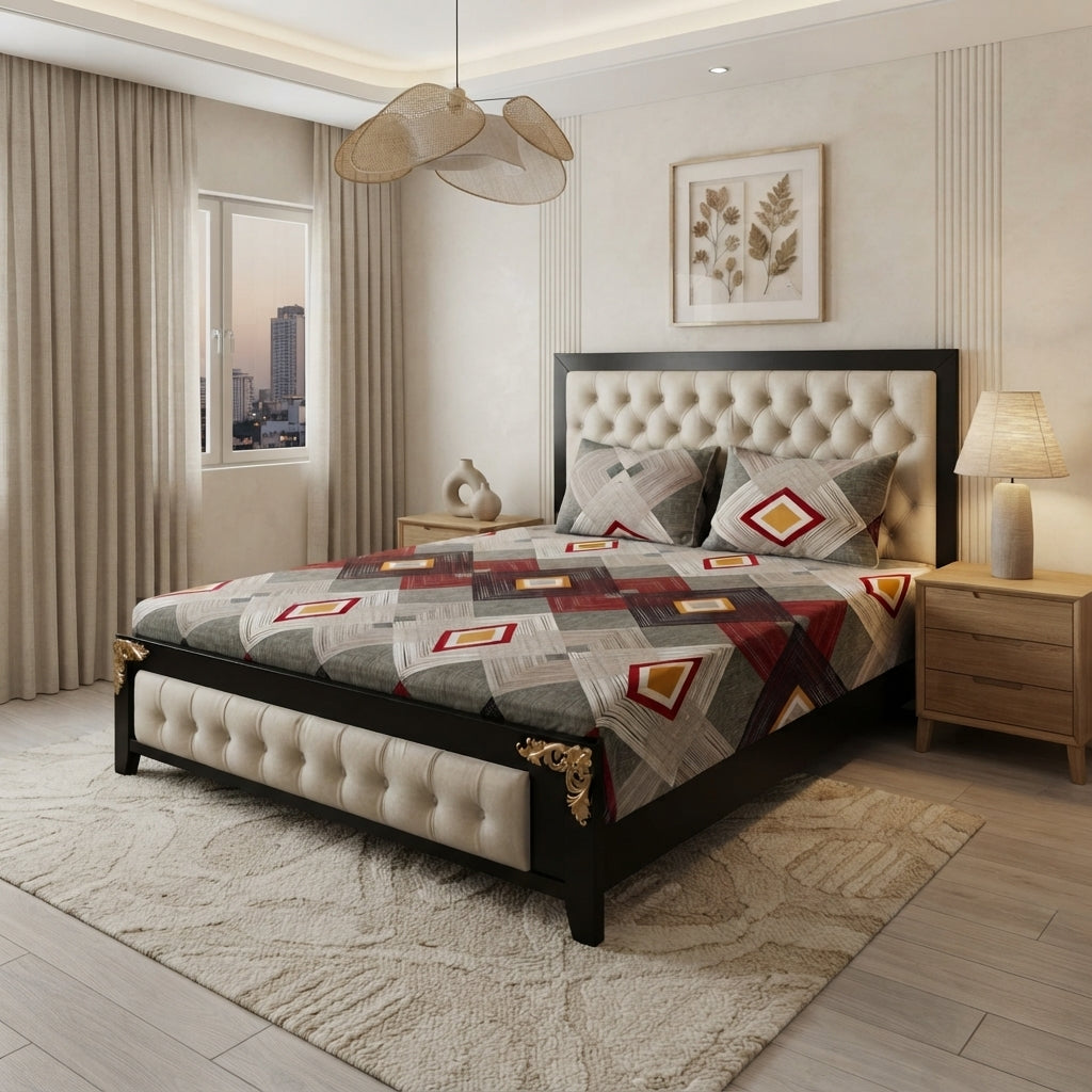 3D Crystal Cotton 3 Piece Bedsheet Set-AY0010057 (C)