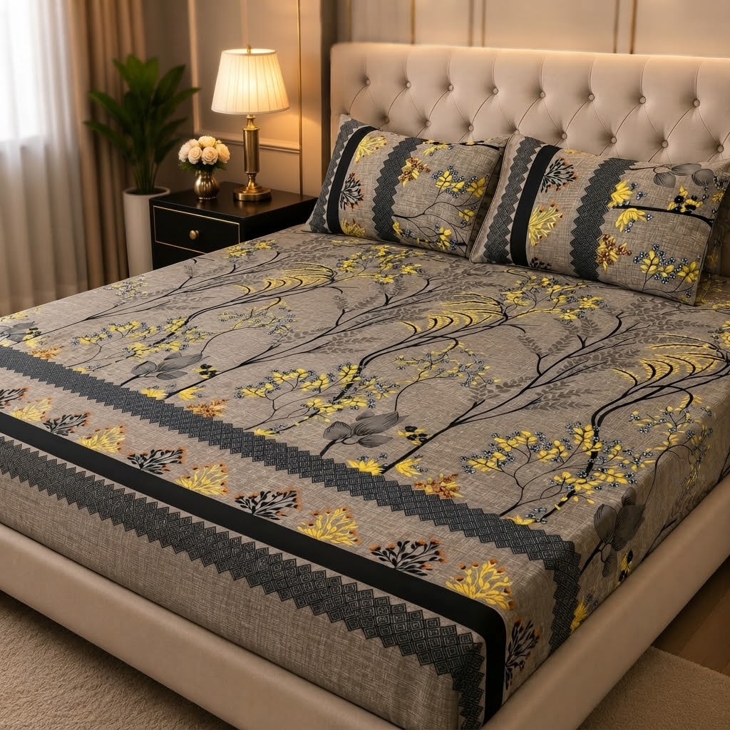 3D Crystal Cotton 3-piece Bedsheet Set (C)