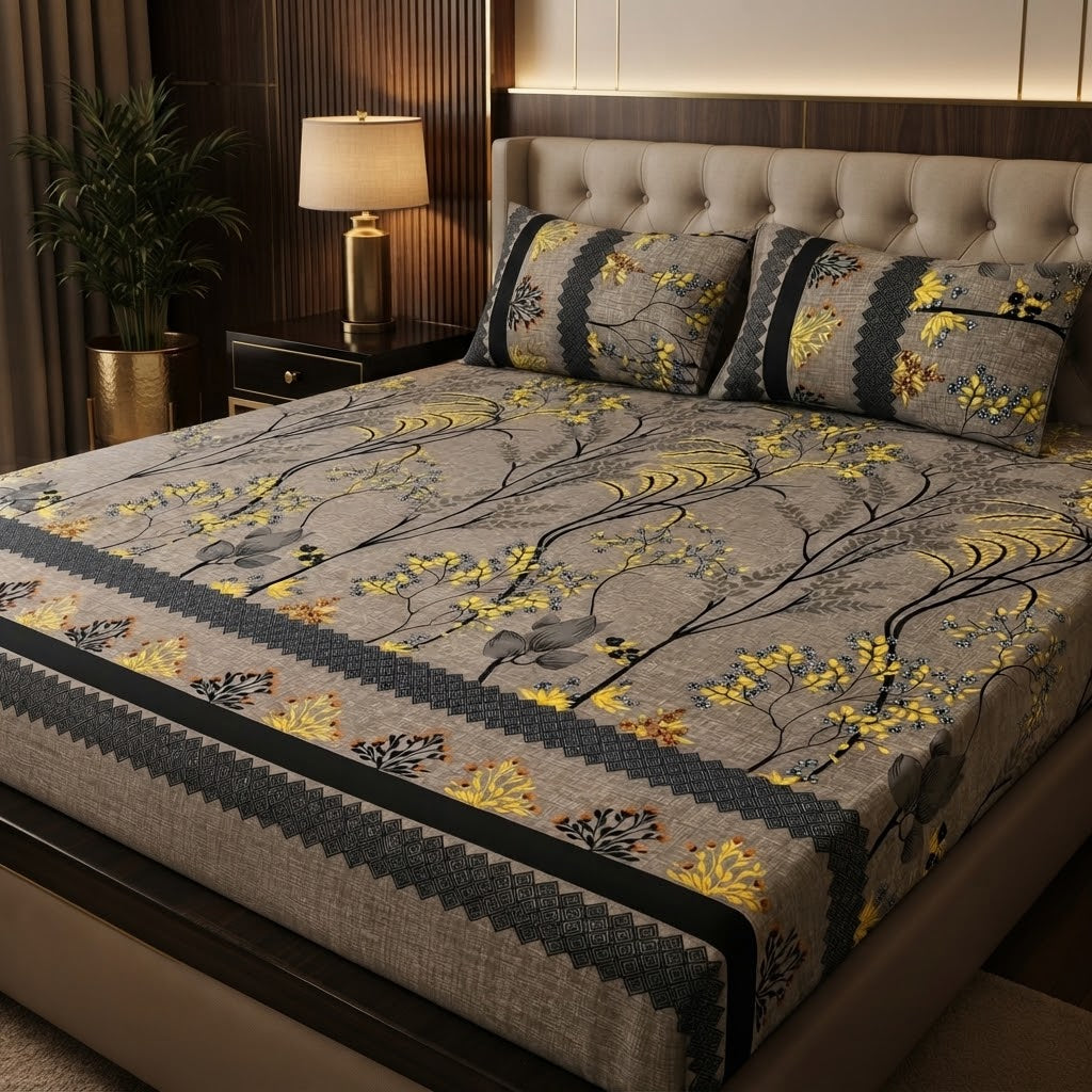 3D Crystal Cotton 3-piece Bedsheet Set (C)