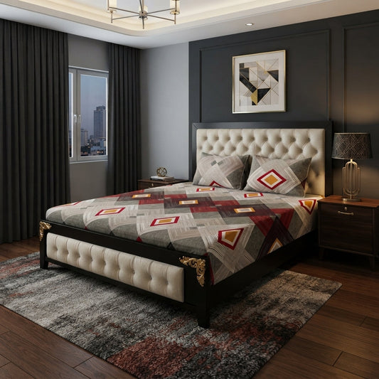 3D Crystal Cotton 3 Piece Bedsheet Set-AY0010057 (C)