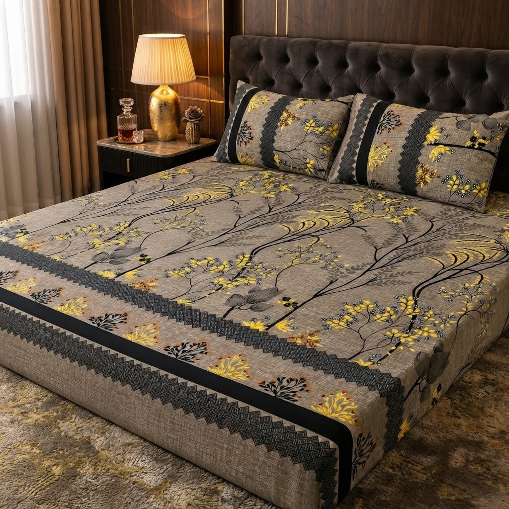3D Crystal Cotton 3-piece Bedsheet Set (C)