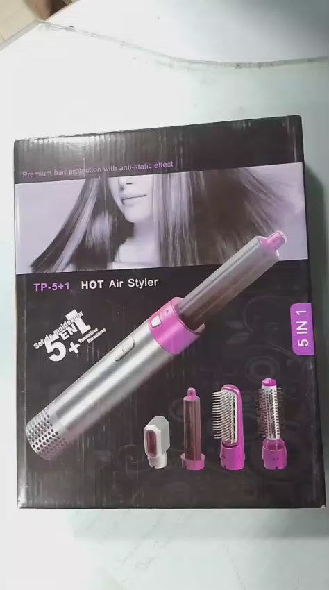 High Quality 5 In 1 Hair Styler Brush Hair Straightener Curler Blow Dryer Volumizer Negative Ionic Electric Air Wrap With Detachable Brush Heads